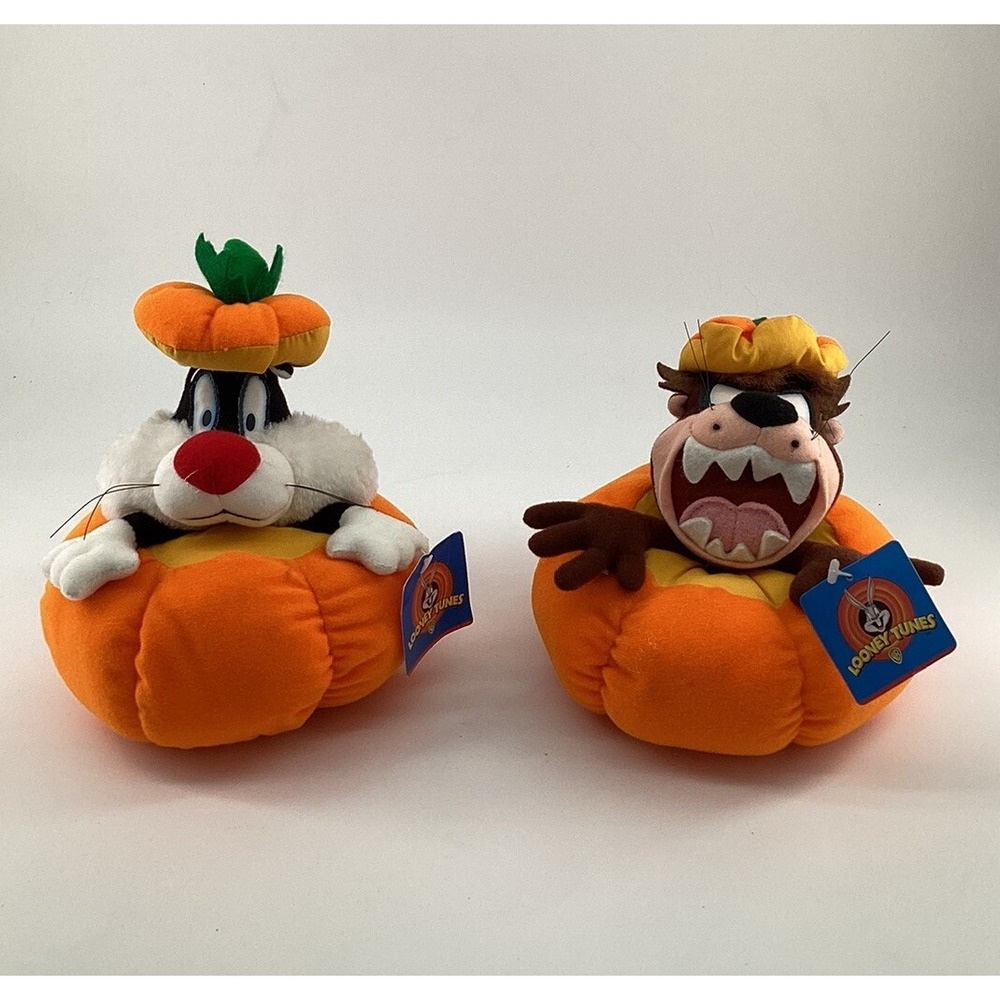 Halloween Pumpkin Plush Looney Tunes 1997 Vintage Stuffed Devil Taz Sylvester
